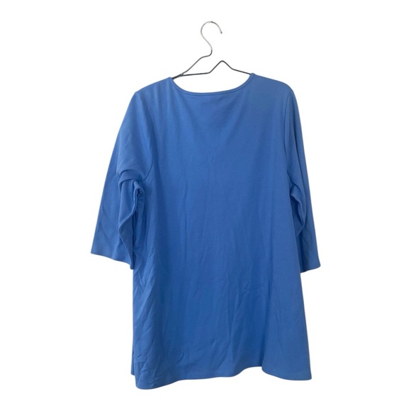 Quacker Factory Blue Embroidered T Shirt Women's Size 1X V Neck Half Sleeve Top - Picture 2 of 7